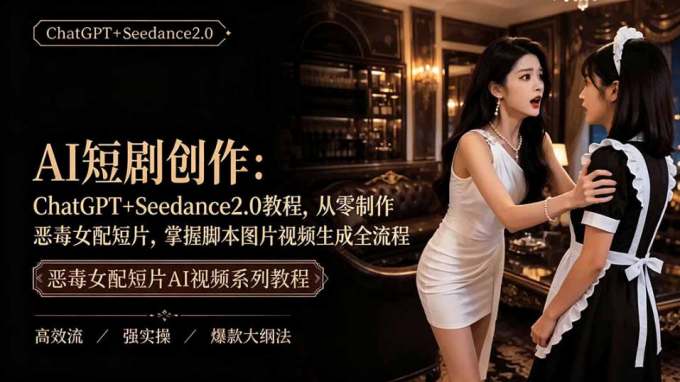 AI短剧从零创作实战课|ChatGPT脚本撰写+Seedance2.0视频生成,恶毒女配短剧全流程教程