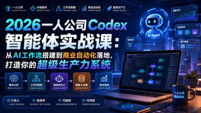 2026一人公司Codex智能体实战课:从AI工作流搭建到商业自动化落地,打造你的超级生产力系统