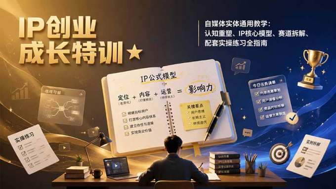IP创业成长特训★自媒体实体通用教学:认知重塑、IP核心模型、赛道拆解、配套实操练习全指南