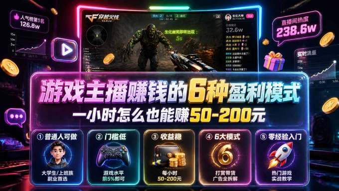 付费文章:游戏主播赚钱的6种盈利模式,一小时怎么也能赚50-200元