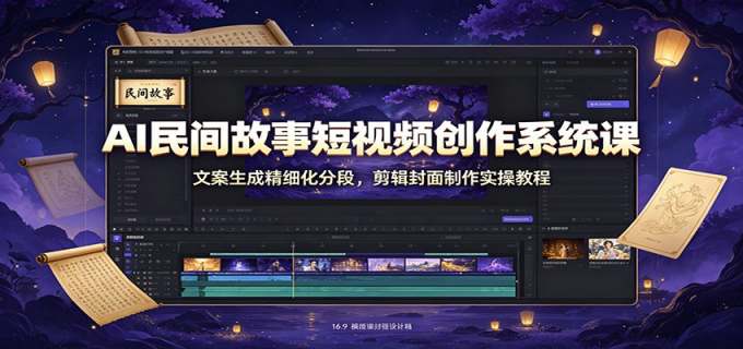 AI民间故事短视频创作系统课:文案生成精细化分段,剪辑封面制作实操教程