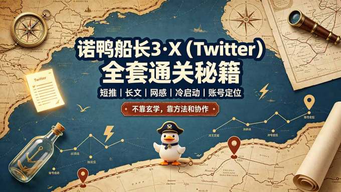 诺鸭船长3·X(Twitter)全套通关秘籍,短推、长文、网感、冷启动、账号定位,不靠玄学,靠方法和协作