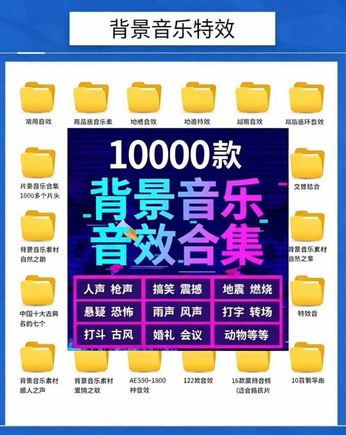 宝藏级音效素材包！10000+款背景音乐音效素材合集，自然片头婚礼会议常用音效包，分类清晰