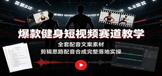 爆款健身短视频赛道教学:全套配音文案素材,剪辑思路配音合成完整落地实操