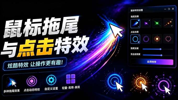 Windows特效小工具!一键给你的鼠标添加拖尾与点击动态特效,吾爱出品,免费使用 Mouse Trail