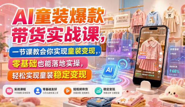 AI童装爆款带货实战课,一节课教会你实现童装变现,零基础也能落地实操