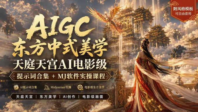 AIGC东方中式美学天庭天宫AI电影级提示词合集+MJ软件实操课程