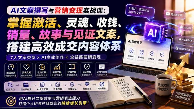 AI文案撰写与营销变现实战课：掌握激活、灵魂、收钱、销量、故事与见证文案，搭建高效成交内容体系
