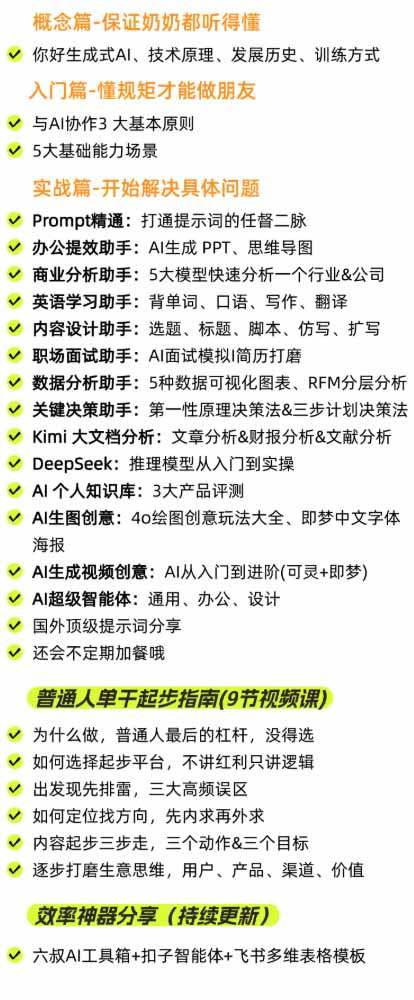 AI私教实战课-更新8月:从提示词、智能体到内容生产与流量获客,系统打造AI时代超级个体核心能力