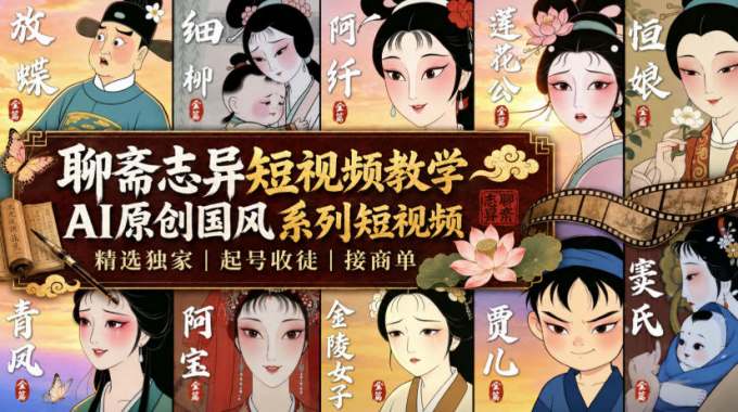 聊斋志异短视频教学,AI原创国风系列短视频,精选独家丨起号收徒丨接商单