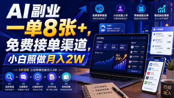 AI副业一单8张+,免费接单渠道,小白照做月入2W