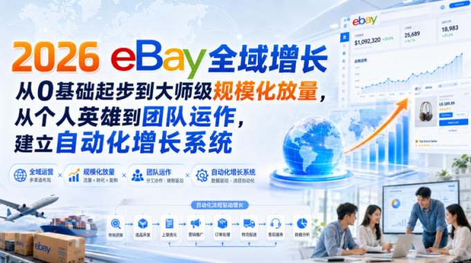 2026 eBay全域增长，从0基础起步到大师级规模化放量，从个人英雄到团队运作，建立自动化增长系统