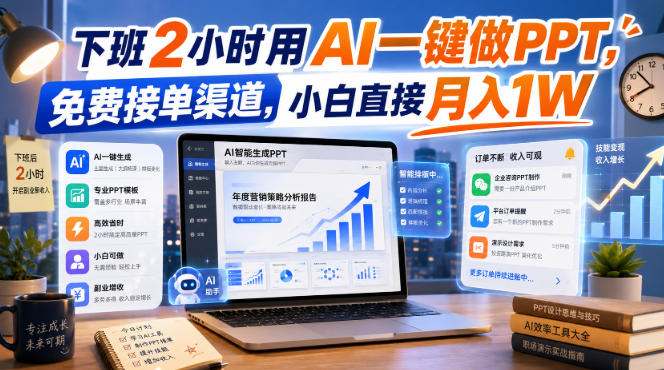 下班2小时用AI一键做PPT,免费接单渠道,小白直接月入1W
