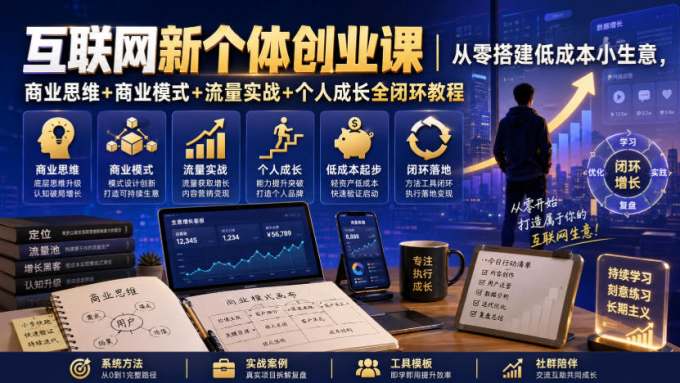 互联网新个体创业课｜从零搭建低成本小生意，商业思维+商业模式+流量实战+个人成长全闭环教程