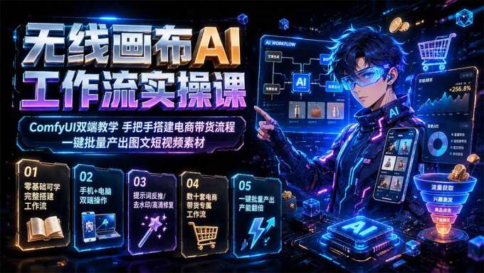 无线画布AI工作流实操课|ComfyUI双端教学,手把手搭建电商带货流程,一键批量产出图文短视频素材
