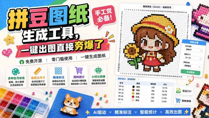 拼豆图纸生成工具,手工党必备!一键出图直接夯爆了
