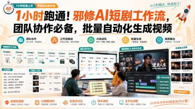 1小时跑通！邪修AI短剧工作流，团队协作必备，批量自动化生成视频