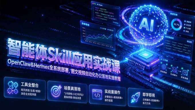 智能体Skill应用实战课：OpenClaw&amp;Hermes全系统部署，图文视频自动化办公落地实操教程