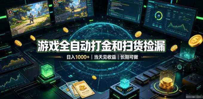 游戏全自动打金和扫货捡漏，日入1000+，当天见收益，长期可做！