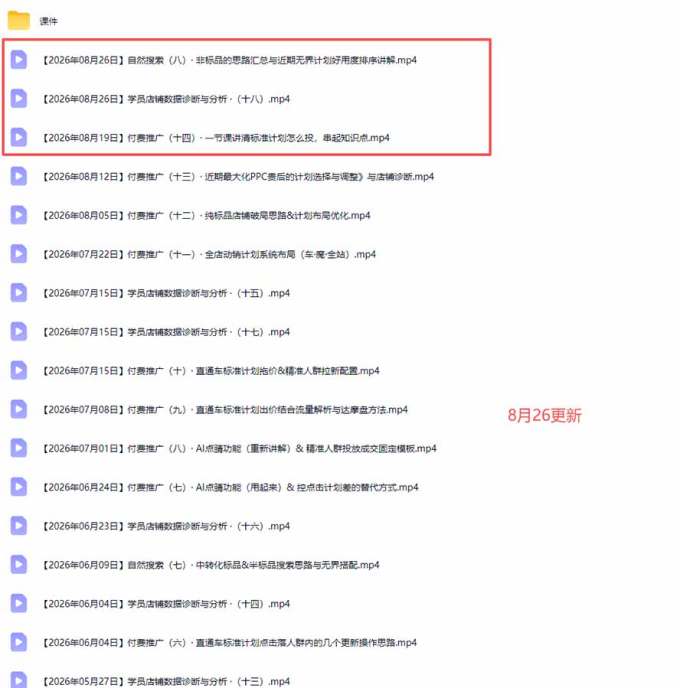 2026淘宝电商终局之战VIP课-更新:自然搜索+直通车+无界+精准人群,系统掌握测款动销与全店推广布局方法