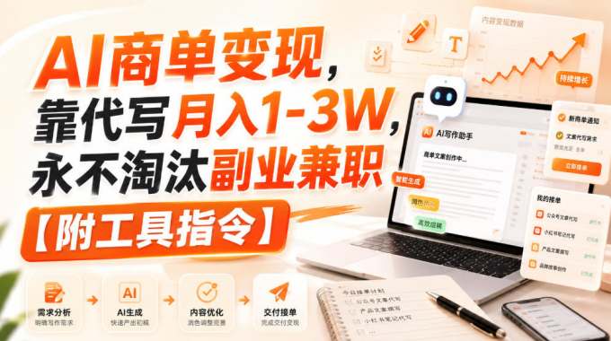 AI商单变现，靠代写月入1-3W，永不淘汰副业兼职【附工具指令】