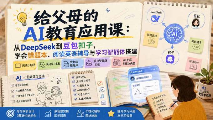 给父母的AI教育应用课：从DeepSeek到豆包扣子，学会错题本、阅读英语辅导与学习智能体搭建