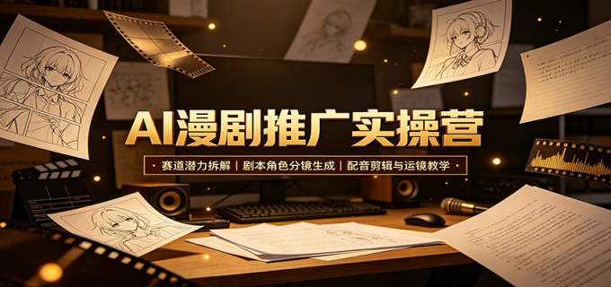 AI漫剧推广实操营：赛道潜力拆解，剧本角色分镜生成，配音剪辑与运镜教学
