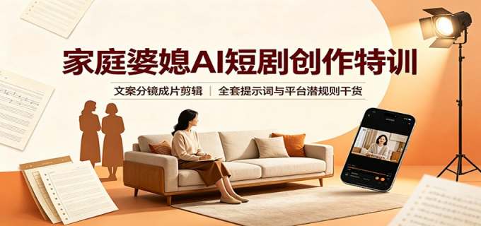 家庭婆媳AI短剧创作特训:文案分镜成片剪辑,全套提示词与平台潜规则干货