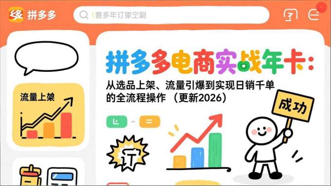拼多多电商实战年卡：从选品上架、流量引爆到实现日销千单的全流程操作（更新2026年8月）