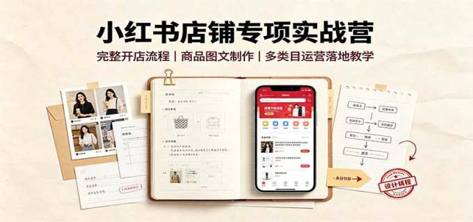 小红书店铺专项实战营:完整开店流程,商品图文制作,多类目运营落地教学