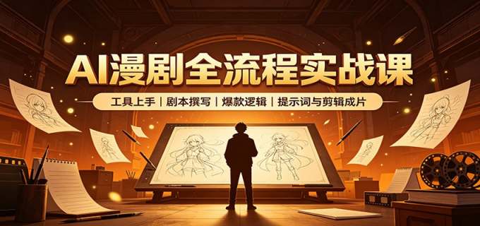 AI漫剧全流程实战课：工具上手、剧本撰写、爆款逻辑、提示词与剪辑成片