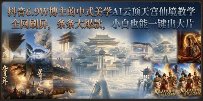 抖音6.9W博主的中式美学AI云顶天宫仙境教学,全网刷屏,条条大爆款,小白也能一键出大片