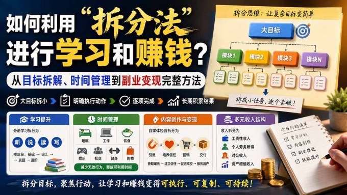 付费文章：如何利用“拆分法”进行学习和賺钱？从目标拆解、时间管理到副业变现完整方法
