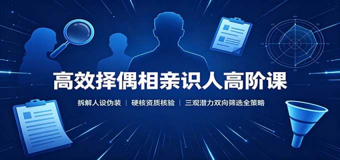高效择偶相亲识人高阶课：拆解人设伪装，硬核资质核验，三观潜力双向筛选全策略