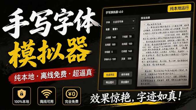 罚抄神器!罚抄10万字都不在怕了,手写字体模拟生成器,附带新整理背景图和字体,纯本地离线运行