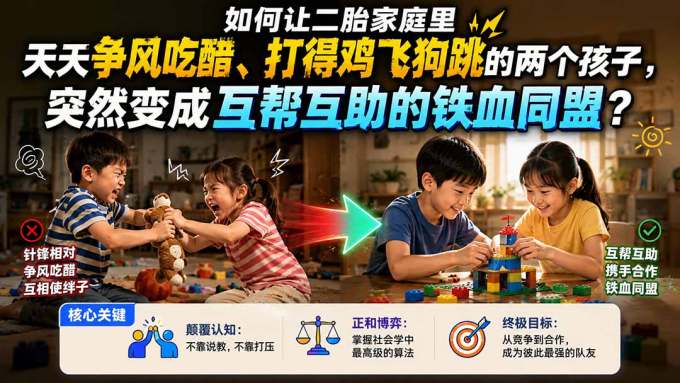 付费文章：如何让二胎家庭里天天争风吃醋、打得鸡飞狗跳的两个孩子，突然变成互帮互助的铁血同盟？