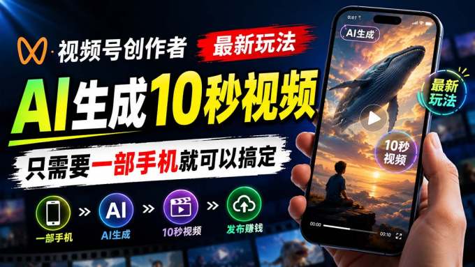 视频号创作者最新玩法,AI生成10秒视频,只需要一部手机就可以搞定
