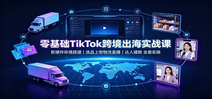 零基础TikTok跨境出海实战课：软硬件环境搭建，选品上架物流直播，达人建联全套实操