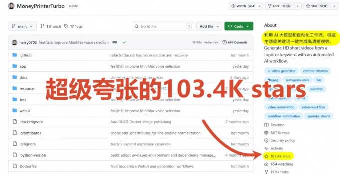 Github上103.4k stars项目!AI自动生成短视频工具,输入主题即可生成文案配音字幕MoneyPrinterTurbo