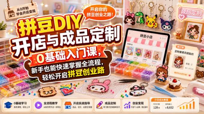 拼豆DIY开店与成品定制0基础入门课，新手也能快速掌握全流程，轻松开启拼豆创业路
