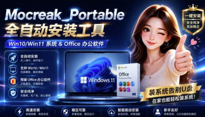 Mocreak全自动安装office和win10、win11系统，告别U盘装系统，使用安全可靠