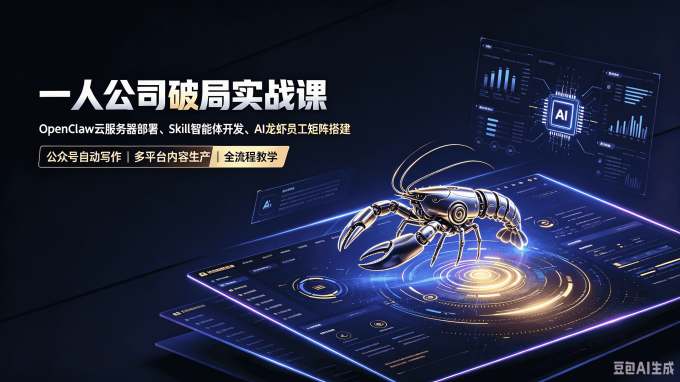 一人公司破局实战课｜OpenClaw云服务器部署、Skill智能体开发、AI龙虾员工矩阵搭建，公众号自动写作与多平台内容生产全流程教学