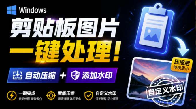Windows剪贴板复制图片后，体积会暴涨数百倍？剪贴板图片一键自动压缩及添加水印工具