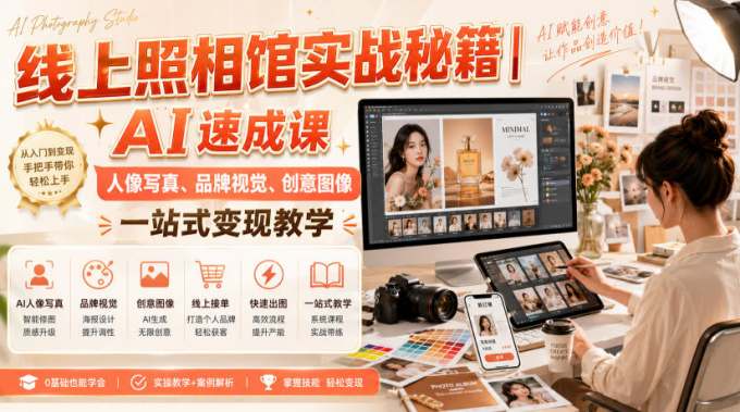 线上照相馆实战秘籍｜AI速成课，人像写真、品牌视觉、创意图像一站式变现教学