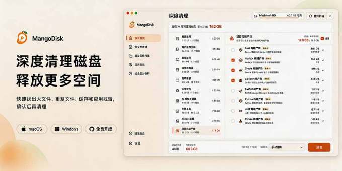 在Gtihub上做出10万 stars 的大神,又发布新项目了!一键让磁盘更干净,开源免费清理工具 MangoDisk