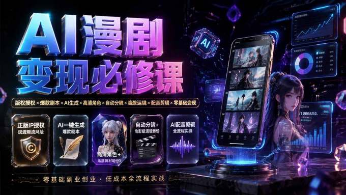 AI漫剧变现必修课:版权授权×爆款剧本×AI生成×高清角色×自动分镜×高级运镜×配音剪辑×零基础变现