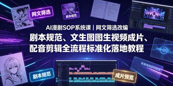 AI漫剧SOP系统课|网文筛选改编、剧本规范、文生图图生视频成片、配音剪辑全流程标准化落地教程(更新0810)
