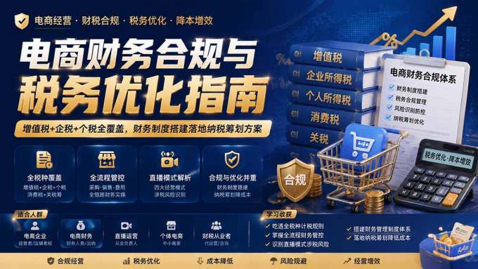 电商财务合规与税务优化指南:增值税+企税+个税全覆盖,财务制度搭建落地纳税筹划方案