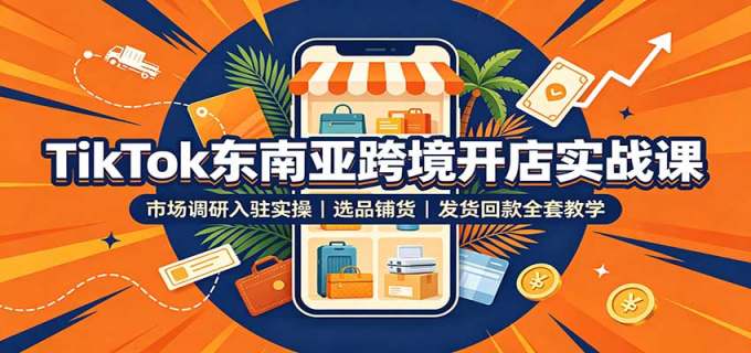 TikTok东南亚跨境开店实战课：市场调研入驻实操，选品铺货，发货回款全套教学