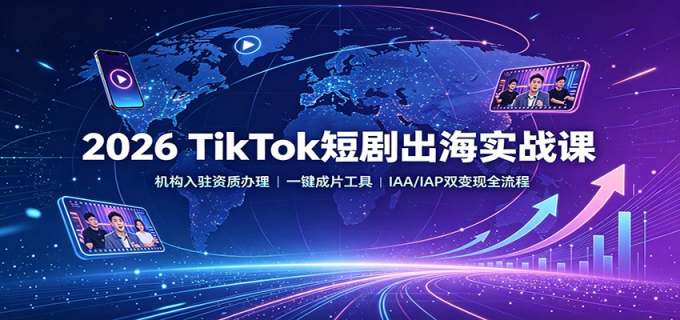 2026 TikTok短剧出海实战课：机构入驻资质办理，一键成片工具，IAA/IAP双变现全流程